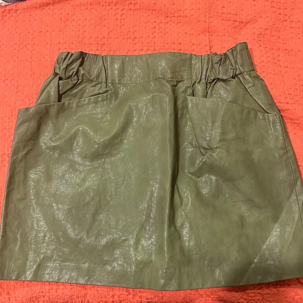 Zara army green leather skirt